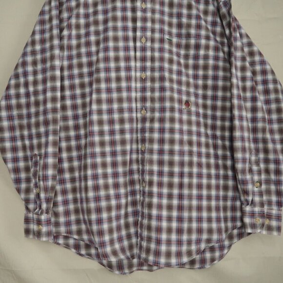 Vintage Tommy Hilfiger Button Up Shirt Long Sleeve Brown Plaid Men's Medium - Picture 3 of 11
